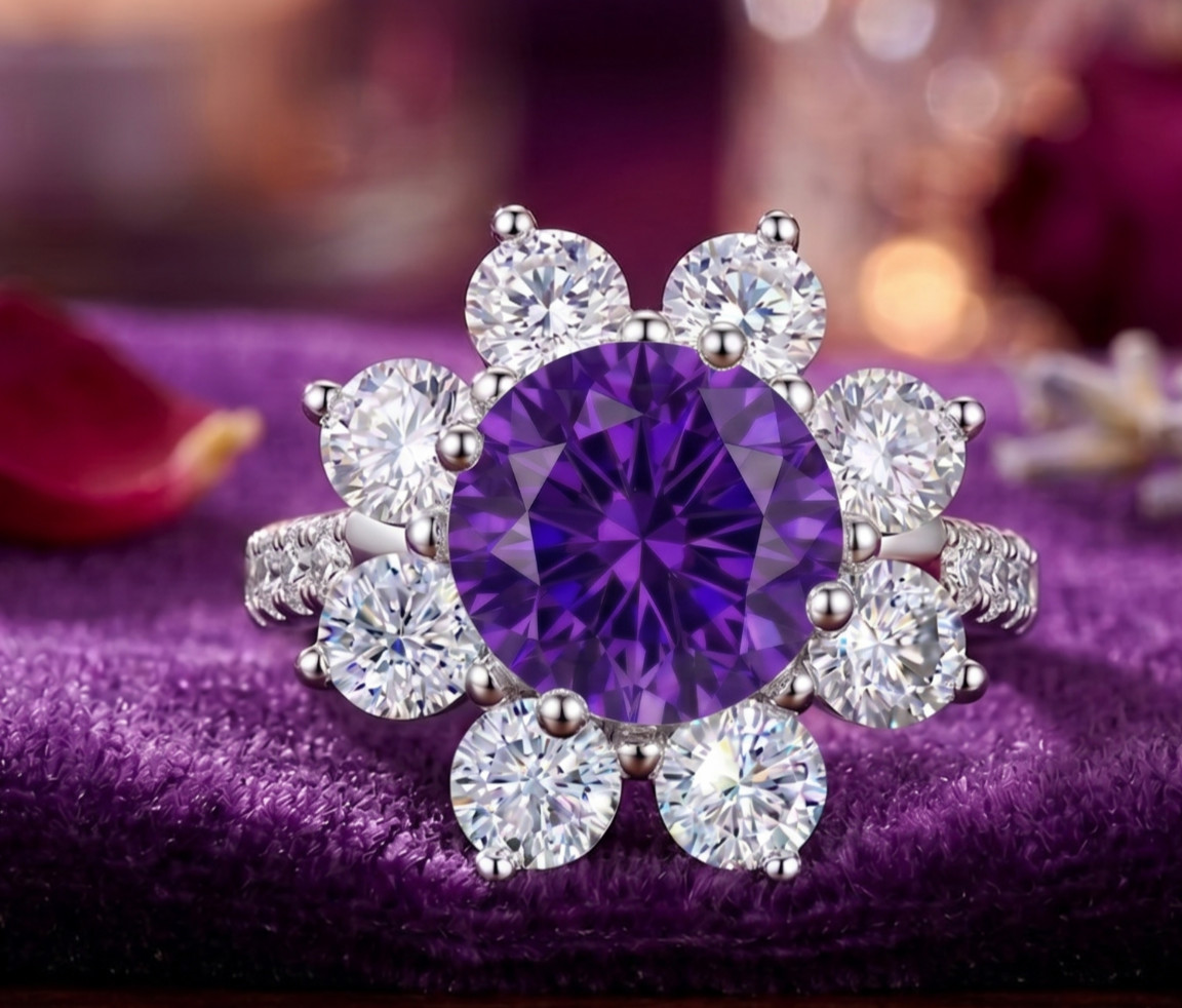 6.20 Ct Certified Round Cut Purple Natural Diamond Ring VVS1 White Gold Finish