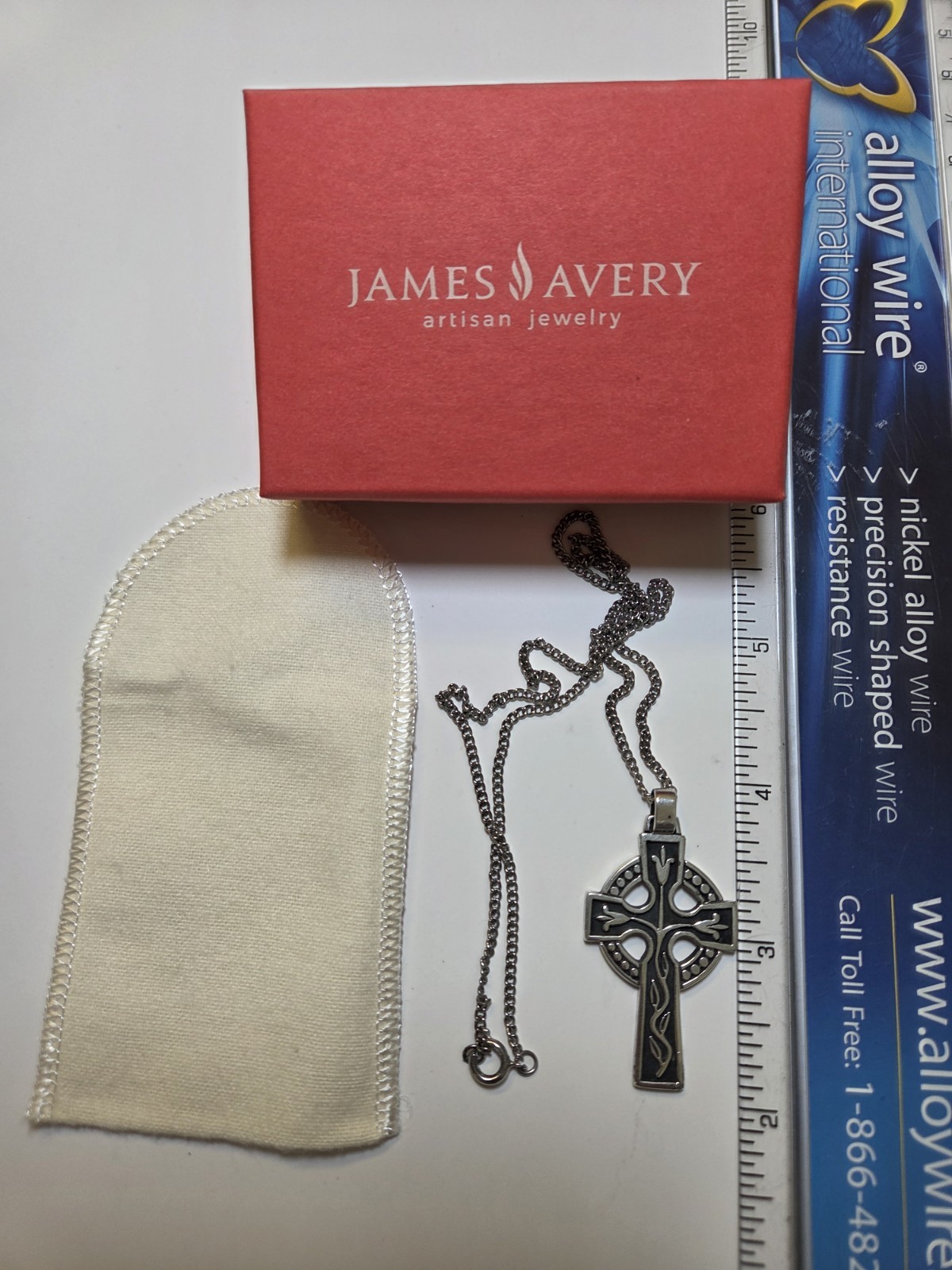 Retired James Avery Sterling Silver Large Celtic Lily Cross Necklace Box Pouch