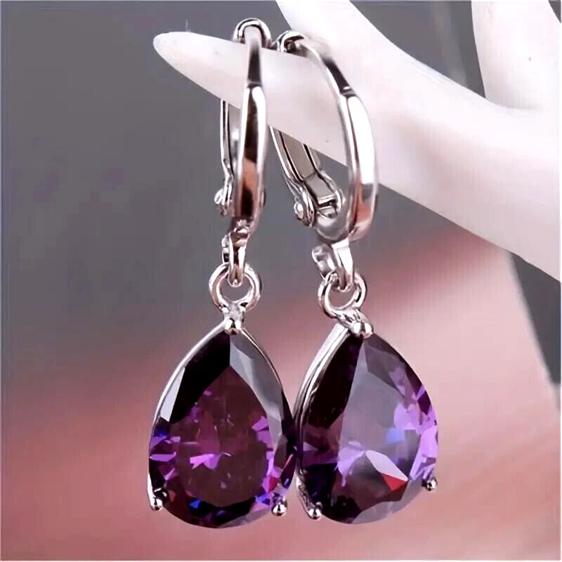 Fashionable Drop Shape Amethyst Drop Earrings Noble Party Holiday Gift Women