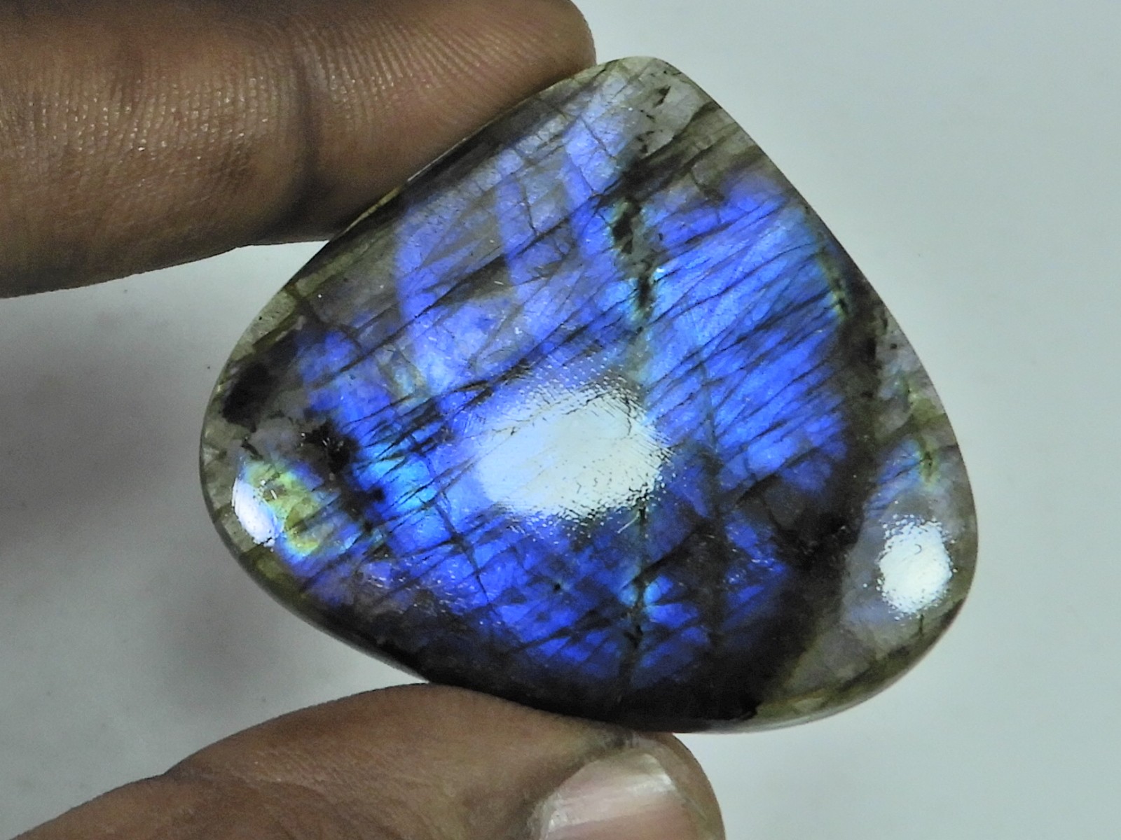 83Cts.Natural Labradorite Blue Flash Pear Cabochon Loose Gemstone 39X43X06MM