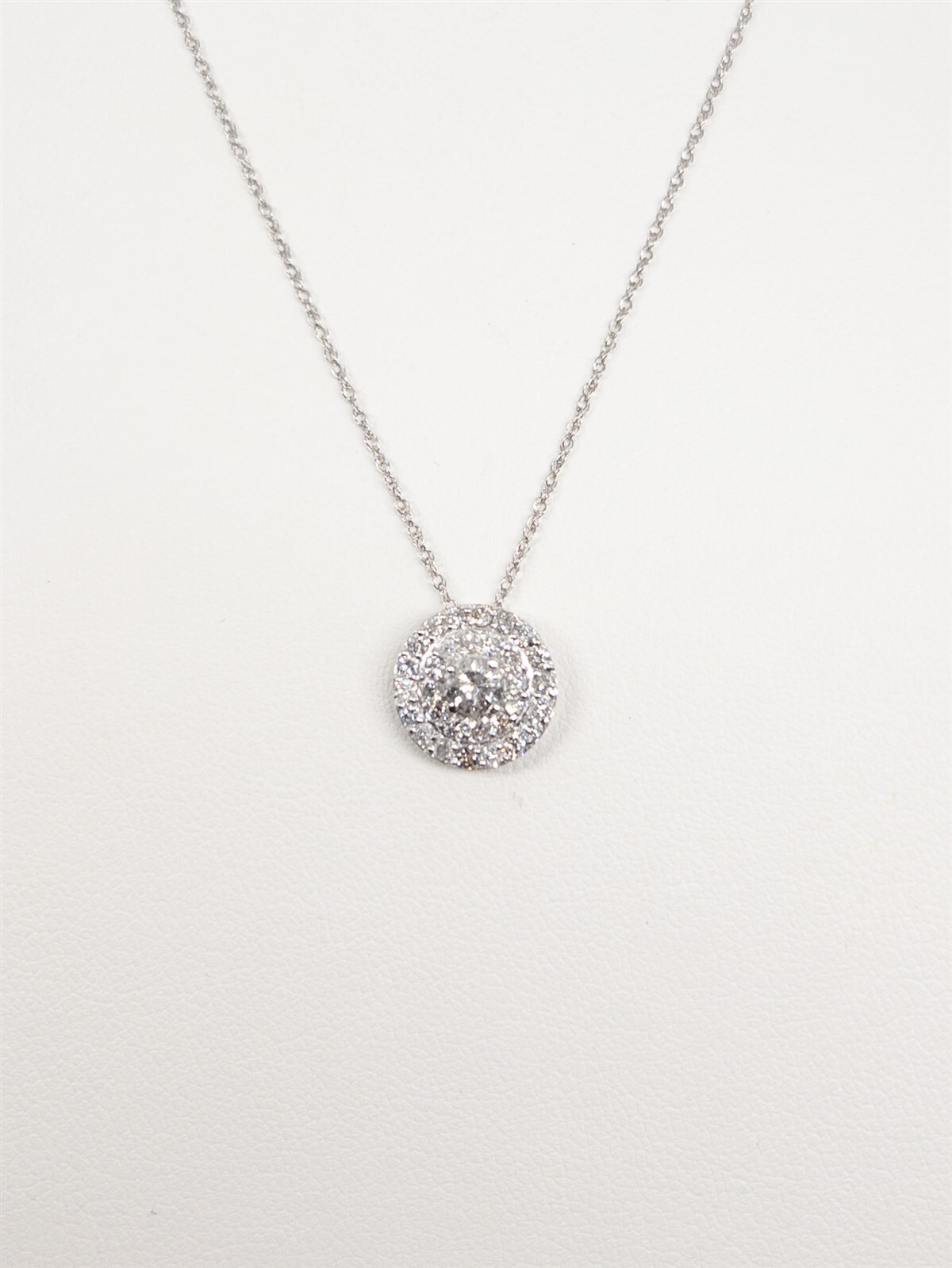 Designer $2400 1ct Si1 H Diamond HALO Cluster 14k White Gold 18″ Necklace
