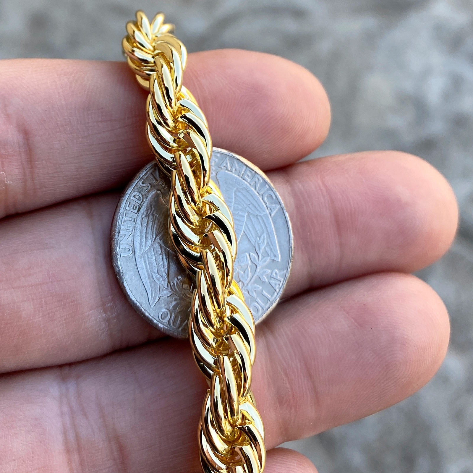 14K Gold Plated Rope Chain Hip Hop Bracelet Twisted Braided 3-8mm Thick 8″-9″ In