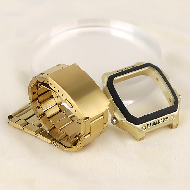 Metal Watch Strap + Modified Stainless Steel Case Cover For Casio AE1200 AE1300