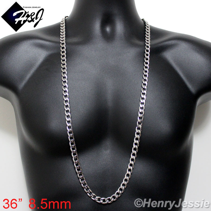 18″-40″MEN Stainless Steel 4/5/6/7/8.5/9.5/12mm Silver Cuban Curb Chain Necklace