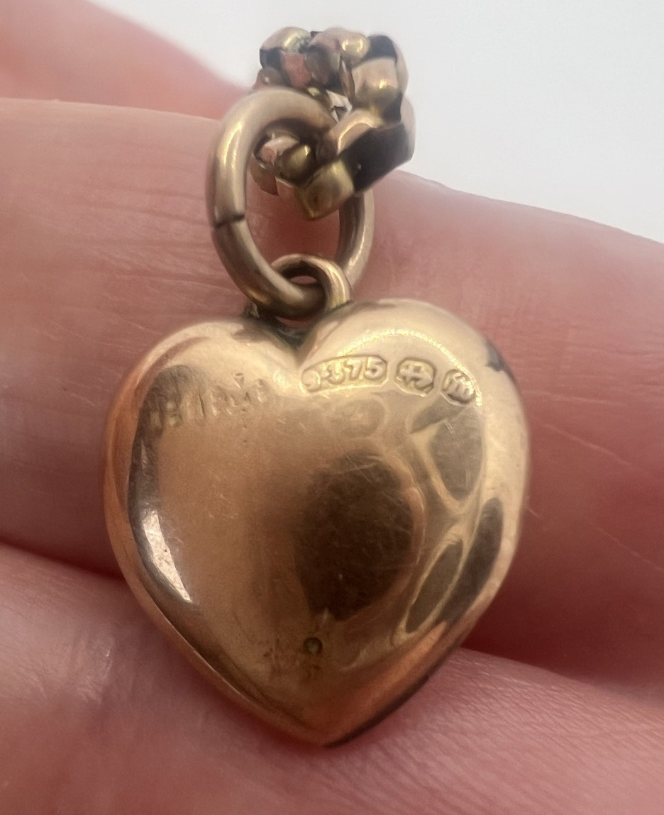 Antique 9ct Rose Gold Belcher Chain & Puffed Heart Pendant, 5.28g