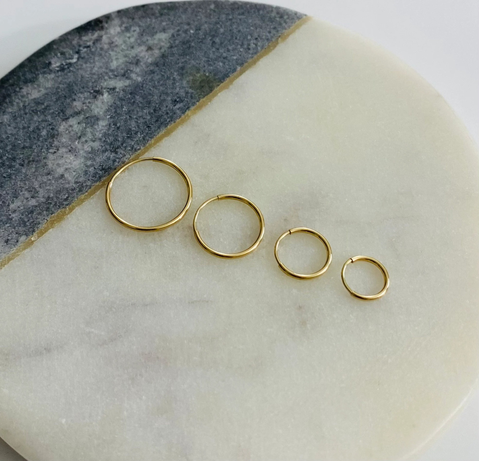 14K Solid Gold Endless 1mm Thick Hoop Earrings, 14K Real Gold Earrings- ER1910