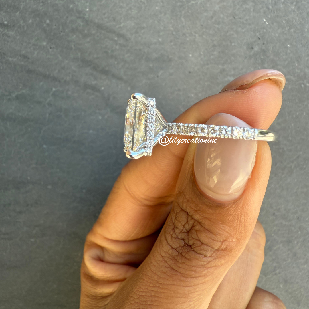7Ct Princess IGI Certified Lab Grown Diamond Engagement Ring Pave Side Stones