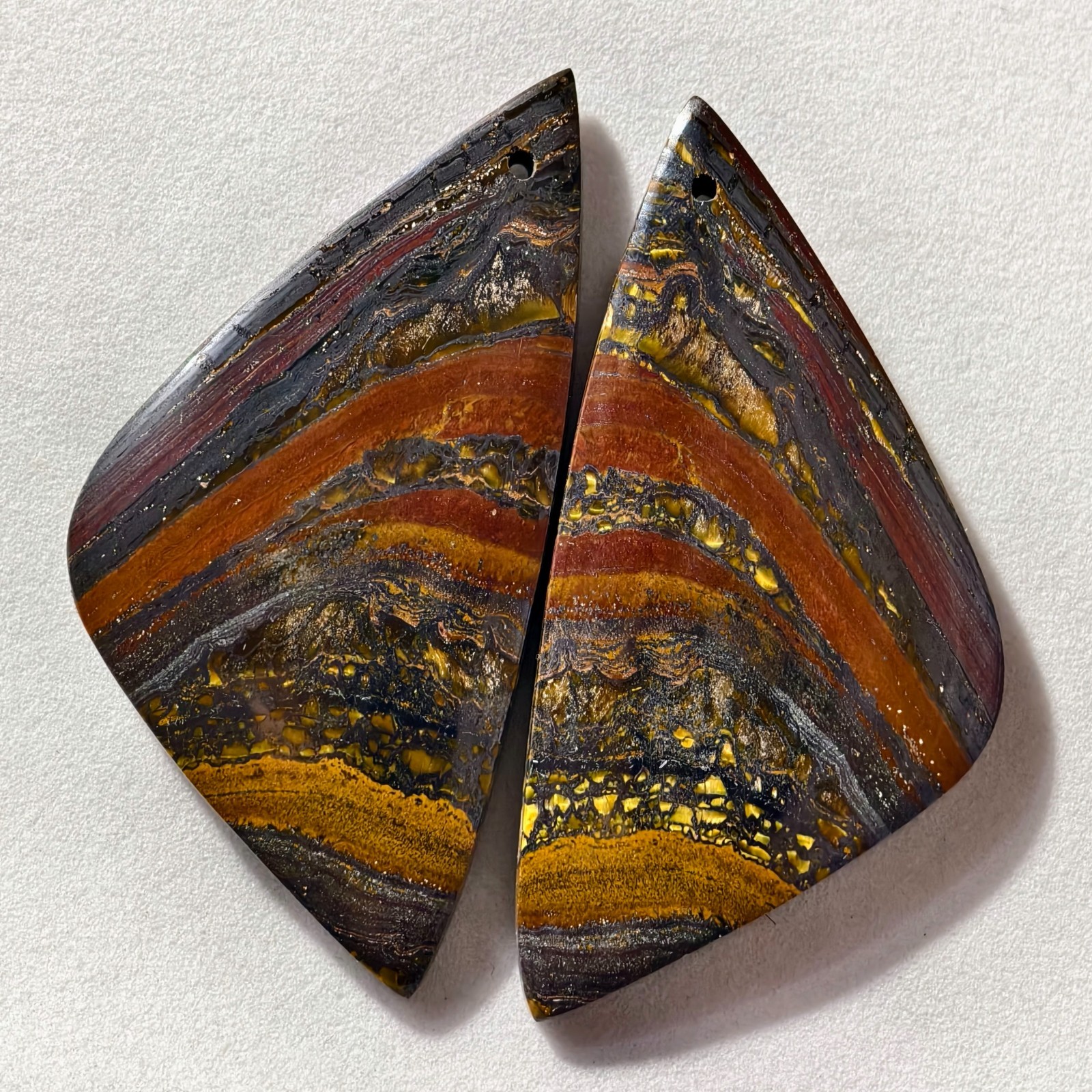 87 Cts Natural Iron Tiger Eye Drilled Pair Cabochon Gemstone 46.6 X 23.3 MM