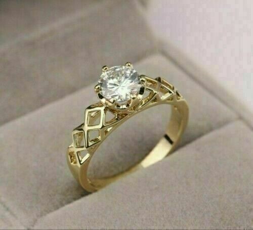 2 Ct Round Cut Simulated Diamond Engagement Wedding Ring 14K Yellow Gold Plated
