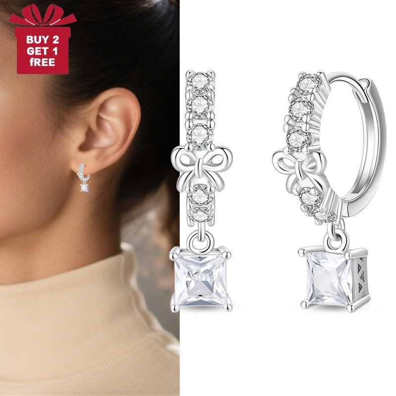 PANDACH 925 Sterling Silver Sparkling Bow Hoop Earrings For Women Fashion Hoops