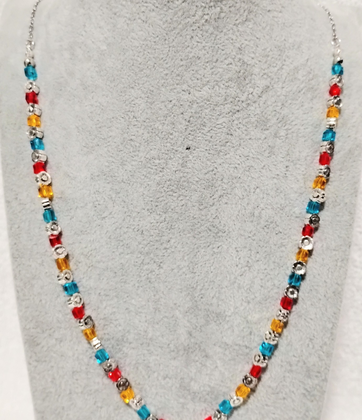 Handcrafted Jewelry 28″ Dainty Citrine Turquoise Red Square Glass Heart Necklace