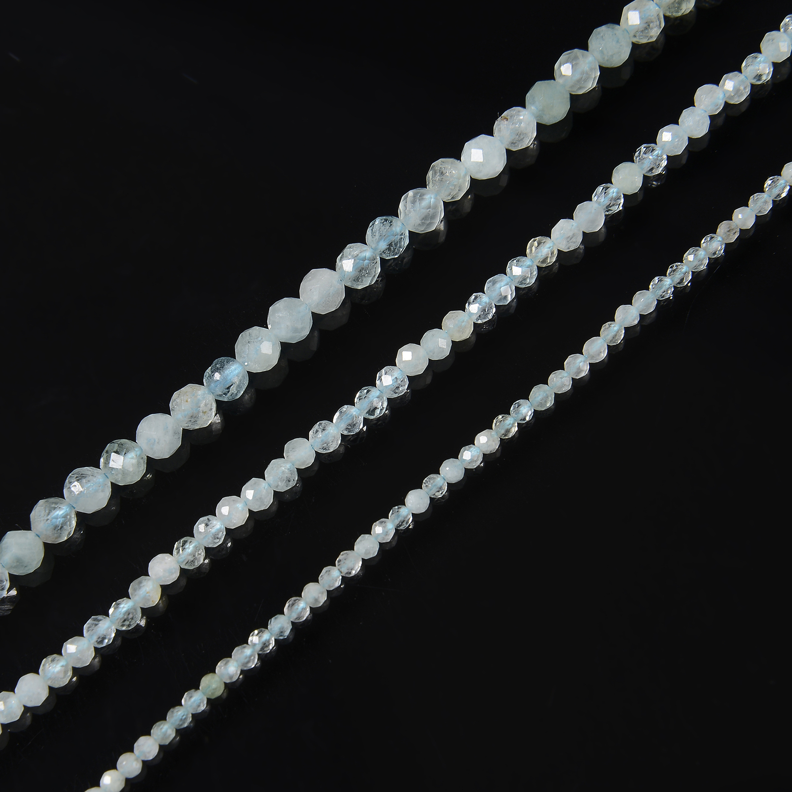 Natural Translucent Aquamarine Faceted Round Beads Size 2mm 3mm 4mm 15.5” Strd