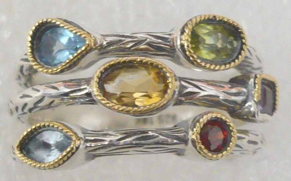 EFFY Sterling Silver/18K Split Multi Gemstone Ring – Size 7 -6 grams- Very Good!