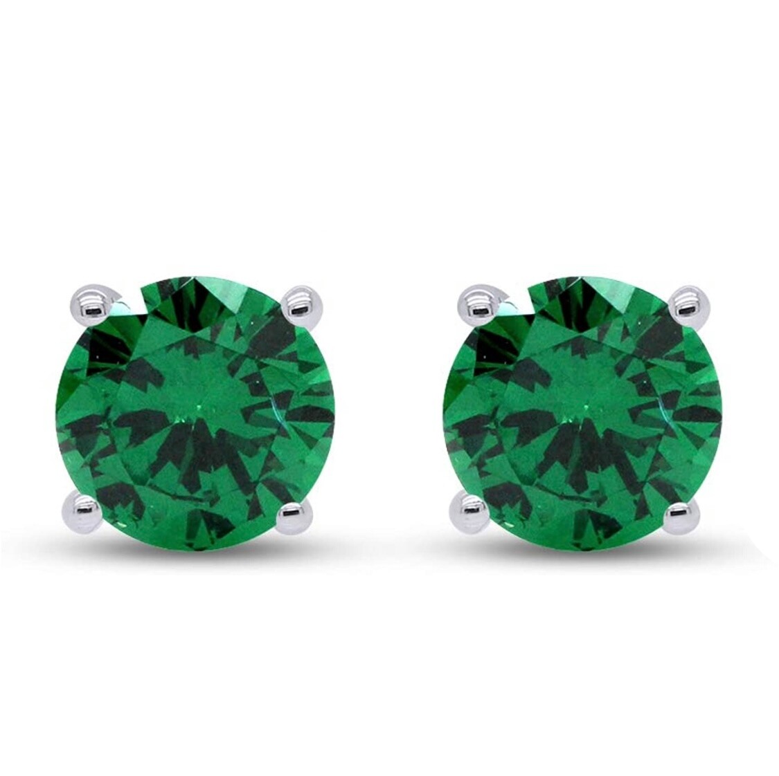925 Sterling Silver Round Cut Lab Created Emerald Stone Studs Earrings UNISEX