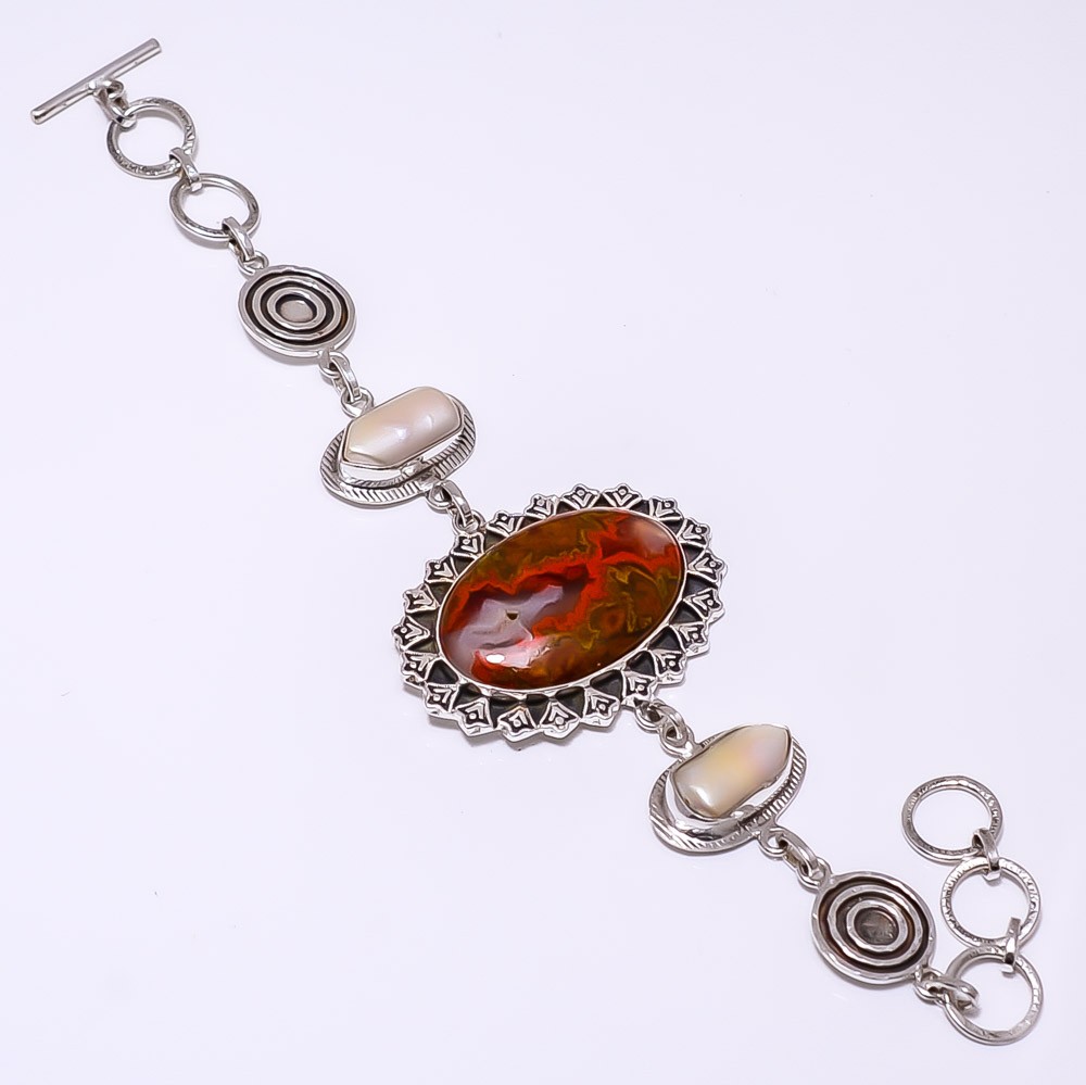 Seam Agate – Morocco & Biwa Pearl 925 Sterling Silver Bracelet 7-8.99″ 8.99″ B50