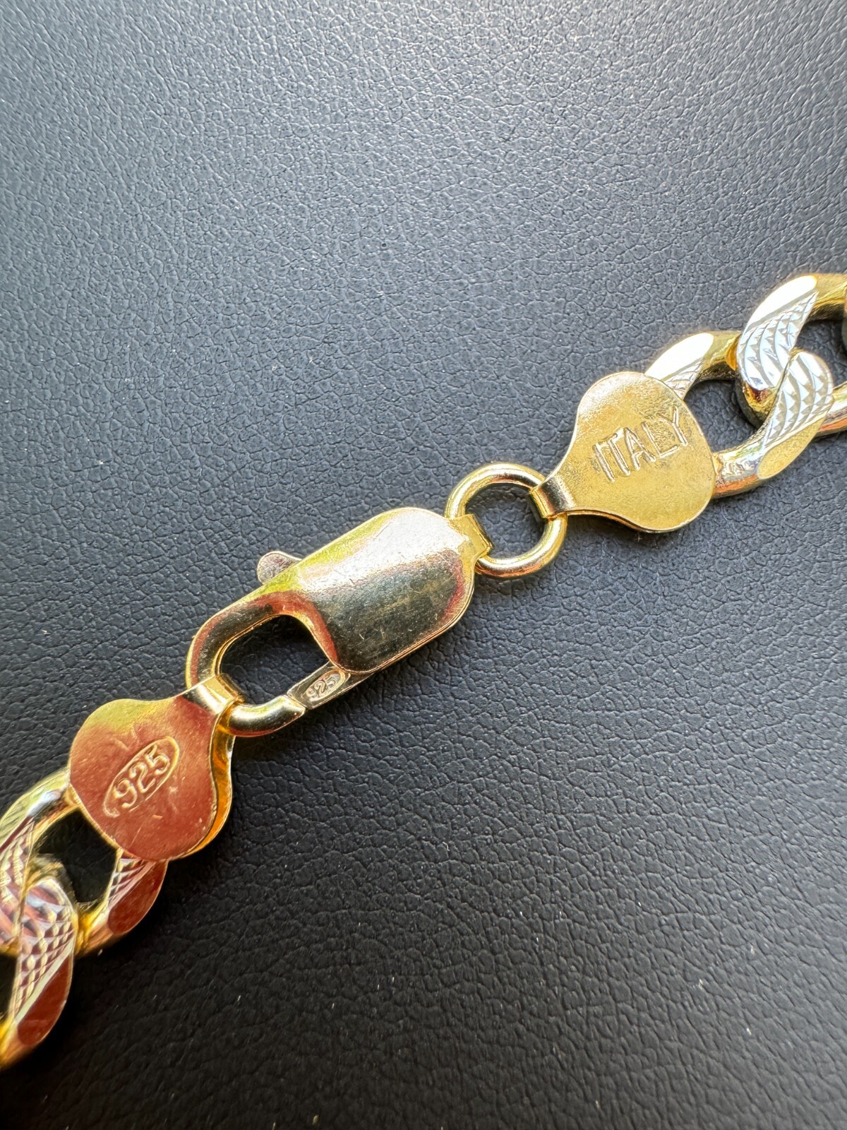14k Gold Plated Solid 925 Sterling Silver Figaro Link Chain Two Tone Diamond Cut