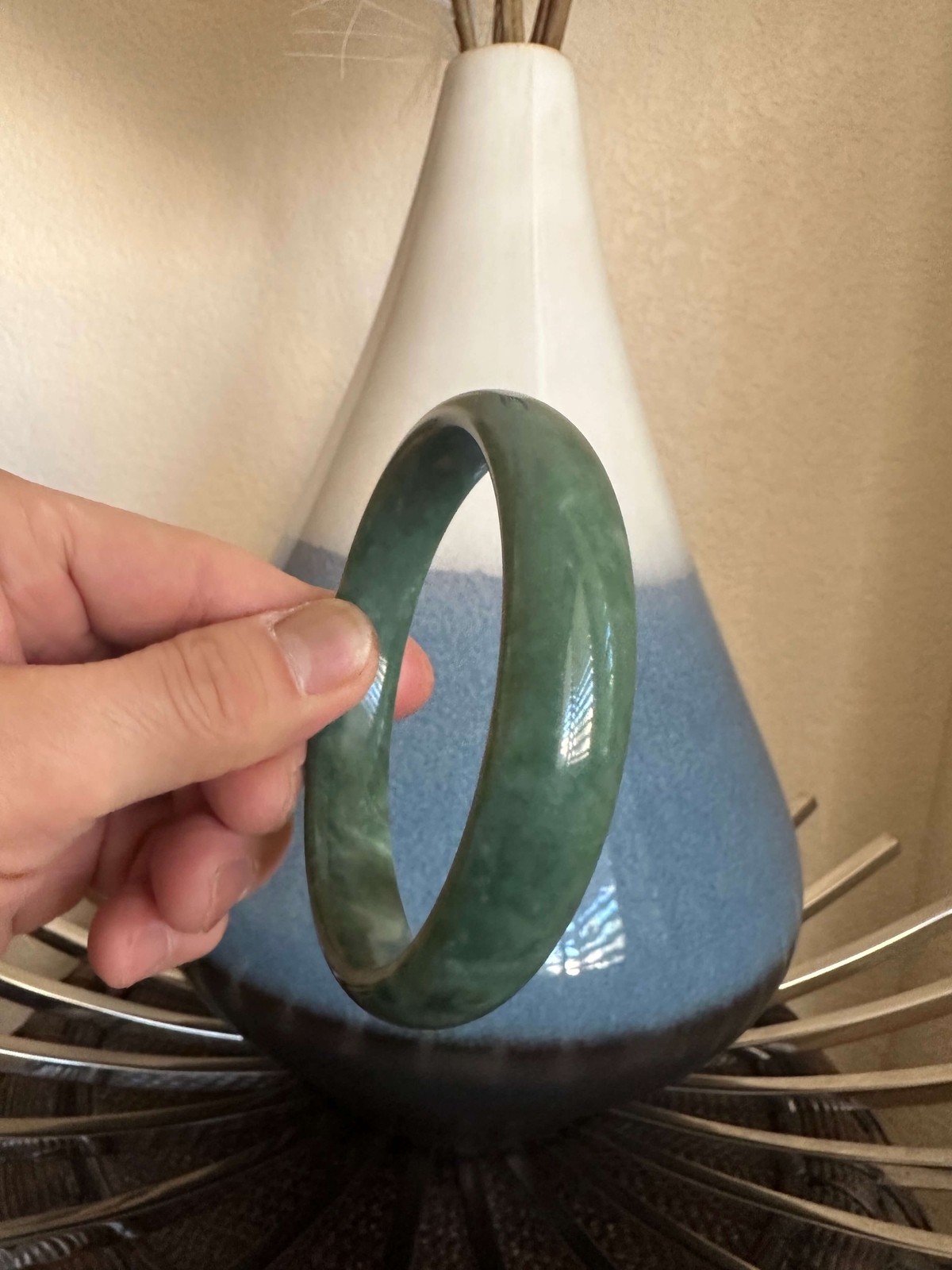 Gorgeous Dark Green Real Jade Bracelet Bangle Taiwan Wealth Good Fortune Luck RX