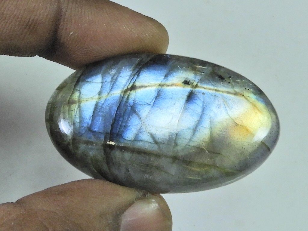 87Cts. Natural Purple Flash Labradorite Oval Cabochon Gemstone 27X45X08MM