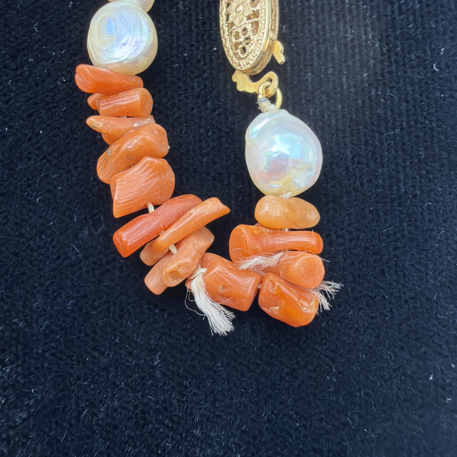 60 inch Natural Coral and Pearl Necklace 14k Clasp Vintage Very Good Condition