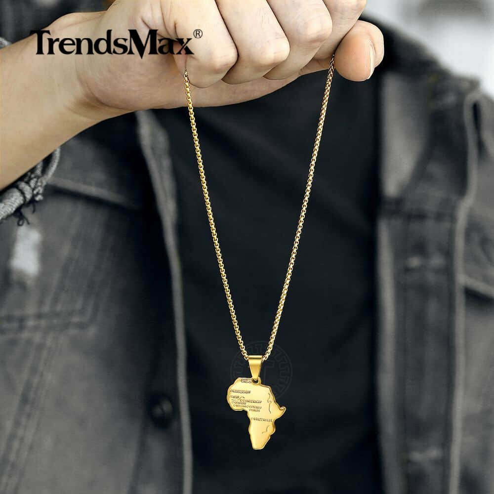Yellow Gold Plated Africa Continent Map Pendant Necklace Box Chain Jewelry HOT