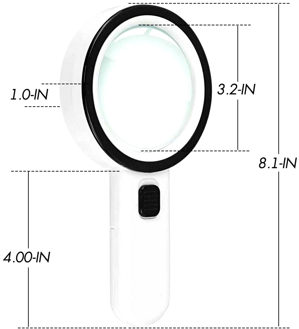 30X Jumbo Handheld Magnifying Glass w/ 12 Bright LED Light Illuminated Magnifier