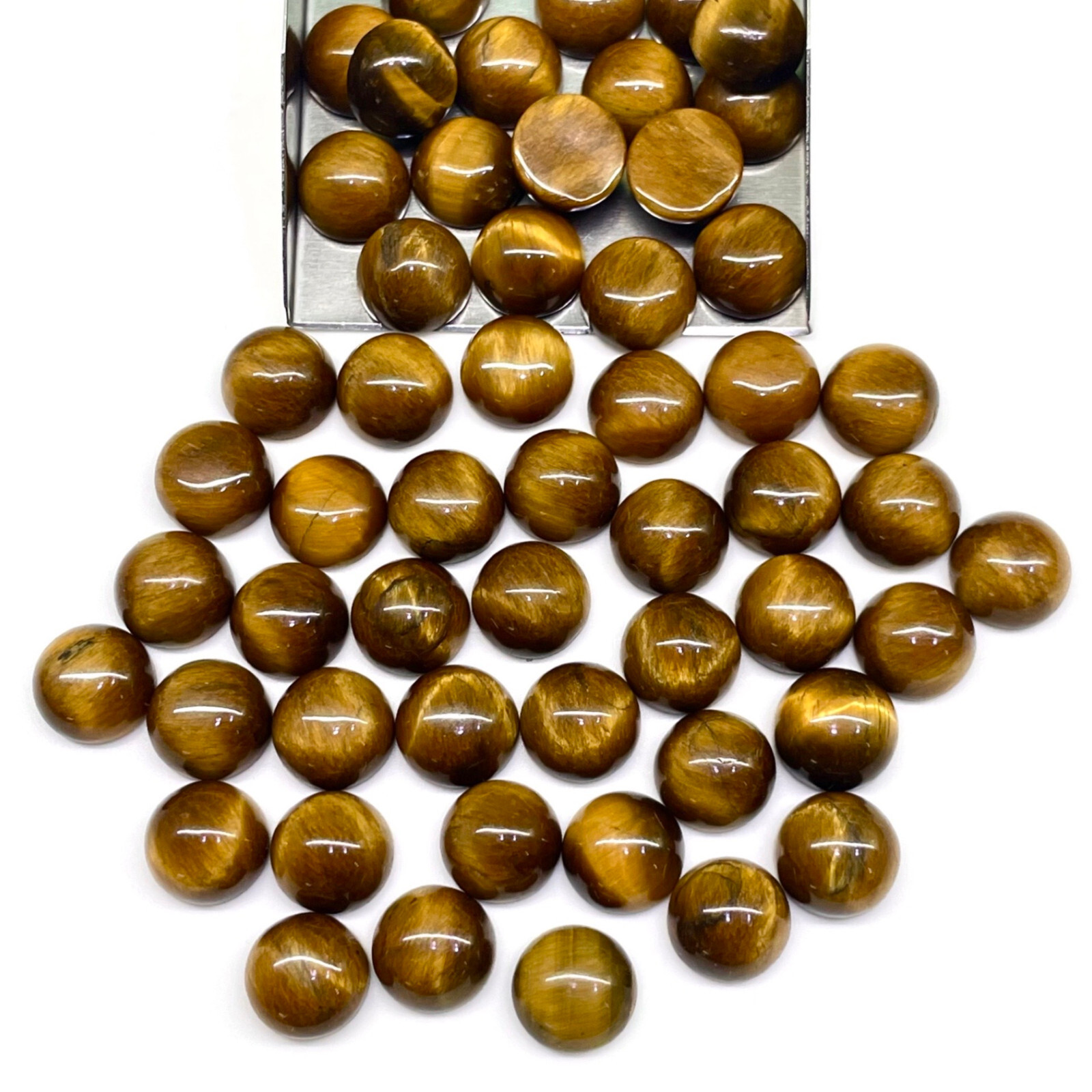 42 Pcs Natural Tiger Eye 10mm Round Cabochon Wholesale Loose Gemstones Lot