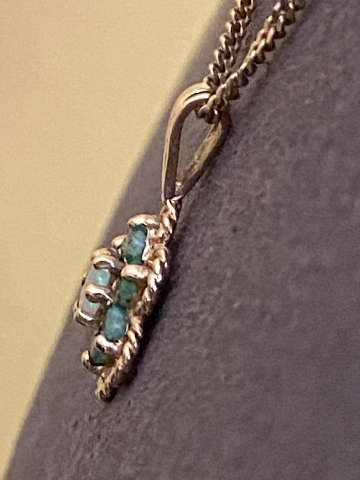 Vintage 9 Carat Yellow Gold Opal And Emerald Pendant Necklace 18 Inch Chain