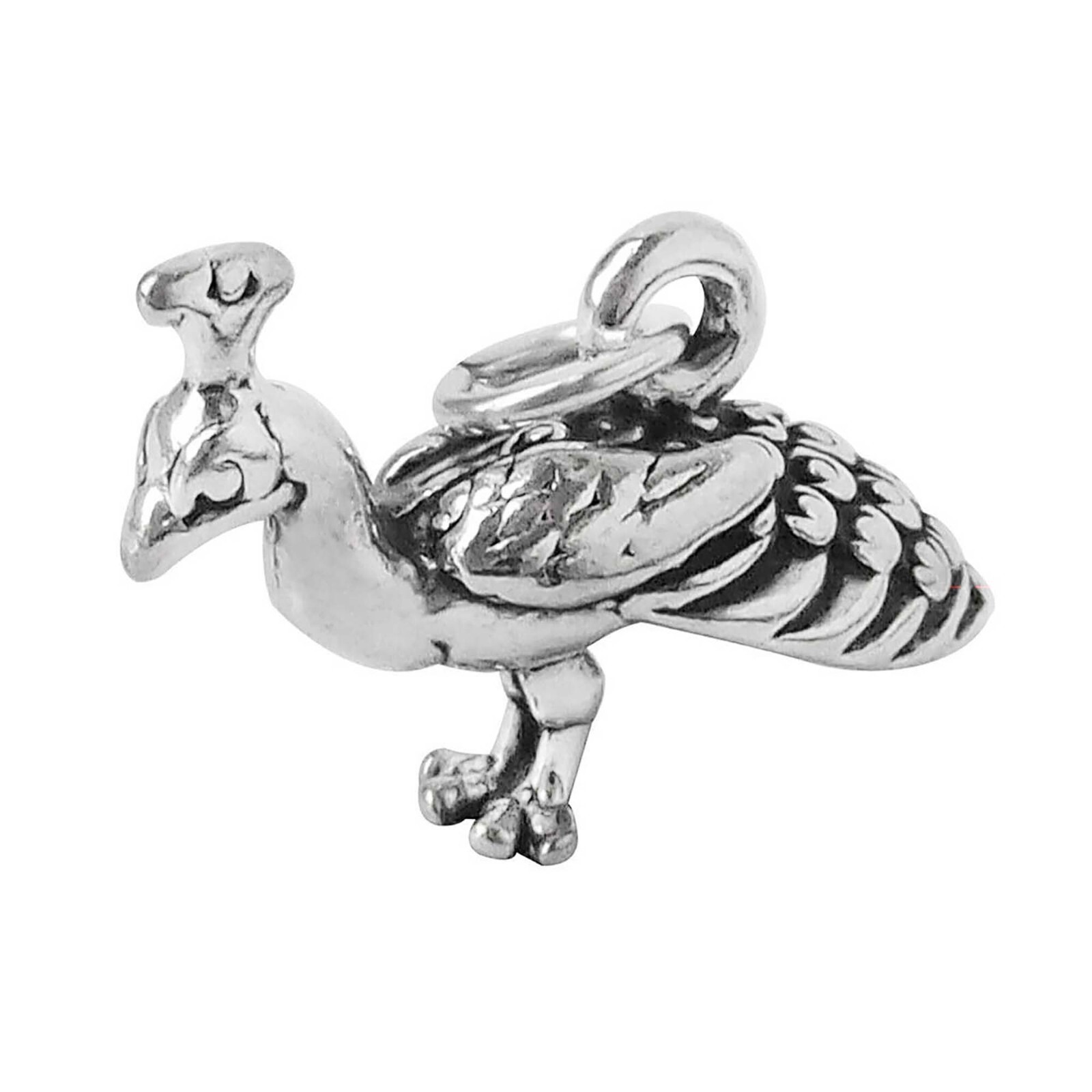 Peacock Bird Male Peafowl 3D 925 Sterling Silver Charm Pendant MADE IN USA