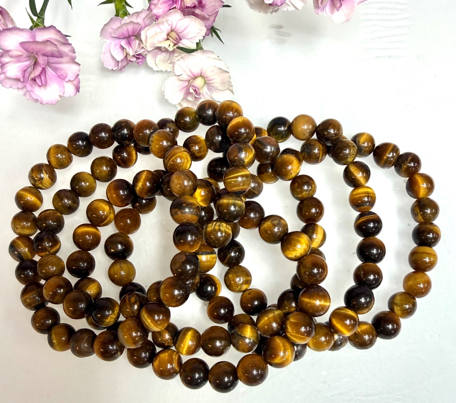 Wholesale 6 Pcs Natural Tiger Eye 8mm 7.5” Crystal Healing Stretch Bracelet
