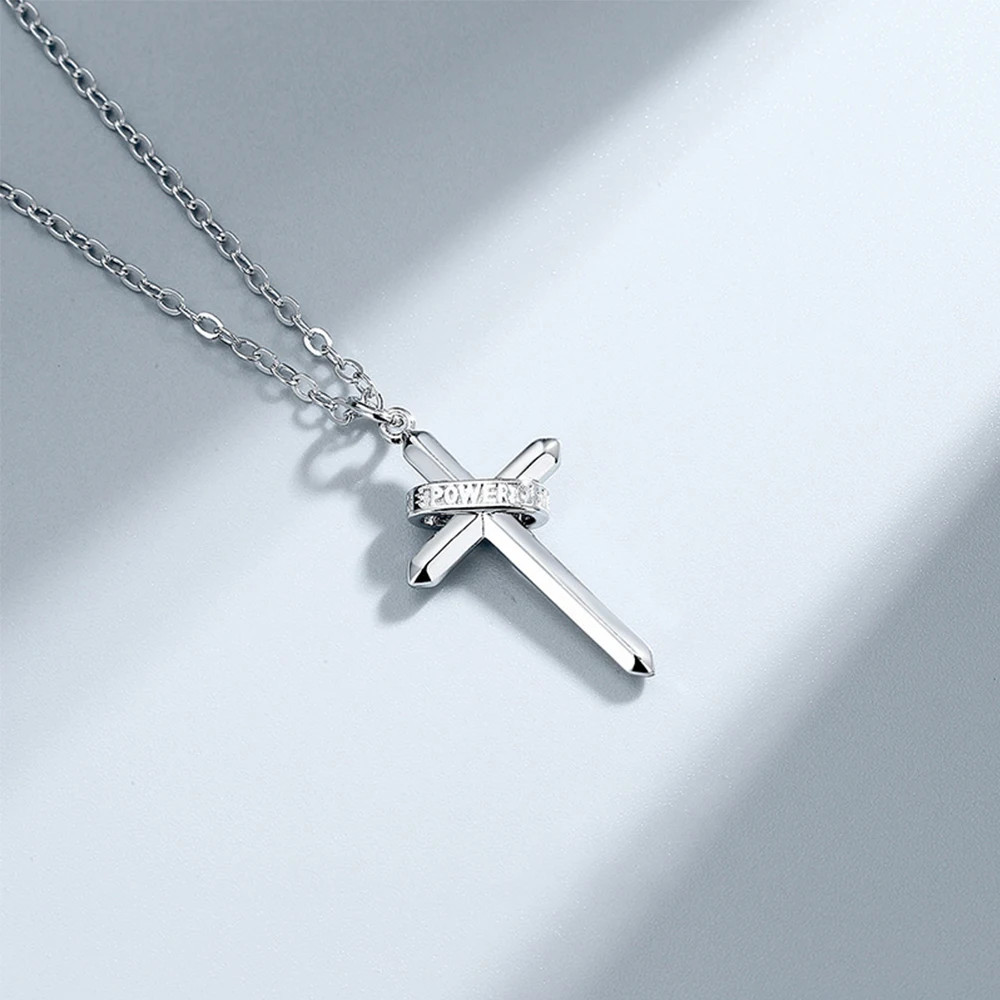 Men’s Stainless Steel Cross Necklace, Hip Hop Style Faith Cross Pendant with Let