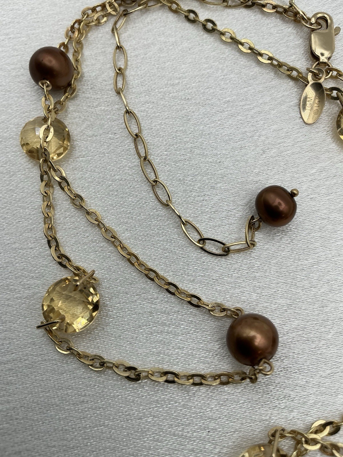 14K Gold Citrine & Pearl Station Necklace Jacmel Mauritius “Colors of Gold”