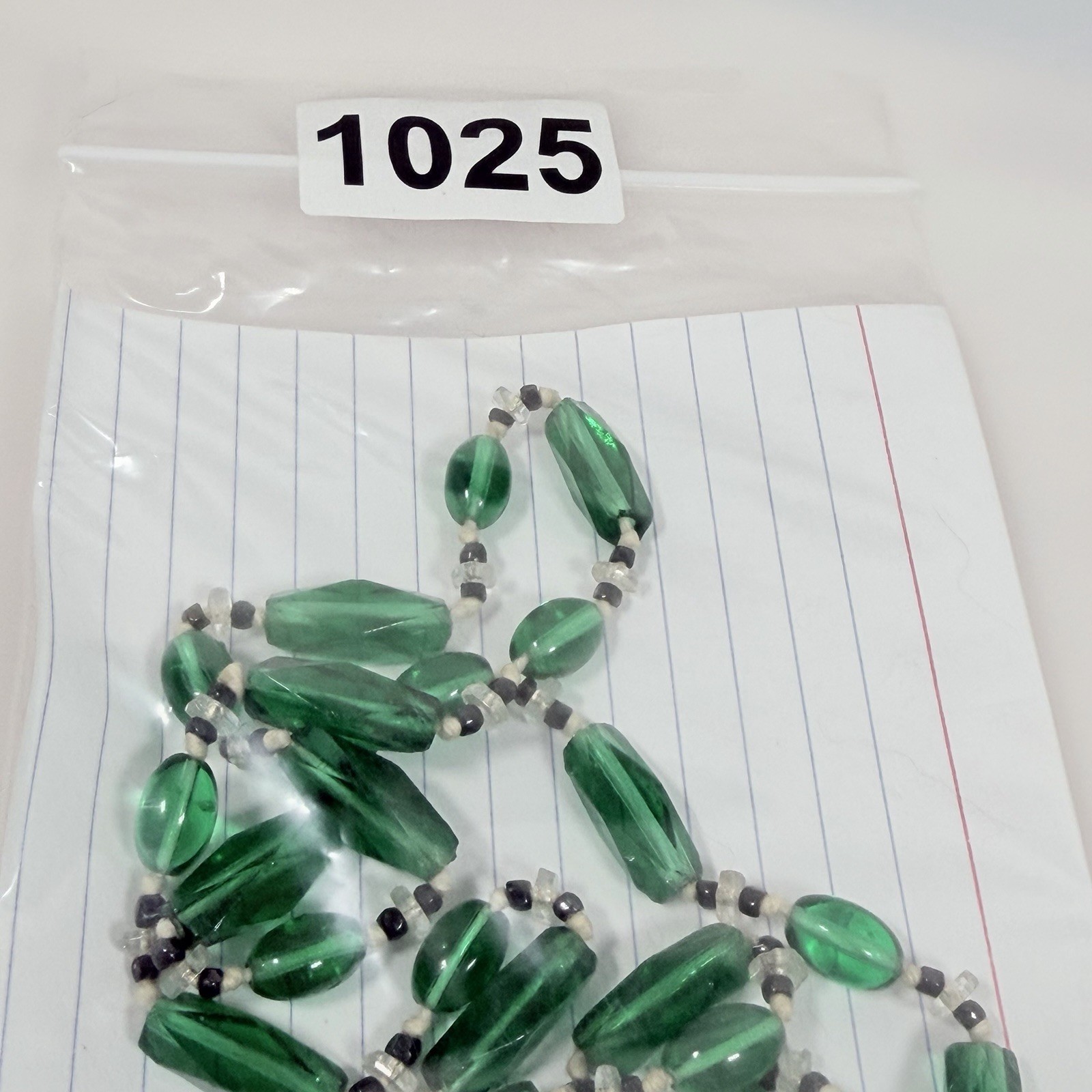 Vintage Green Art Glass Beaded Necklace 56″ Endless Long Strand Czech Style
