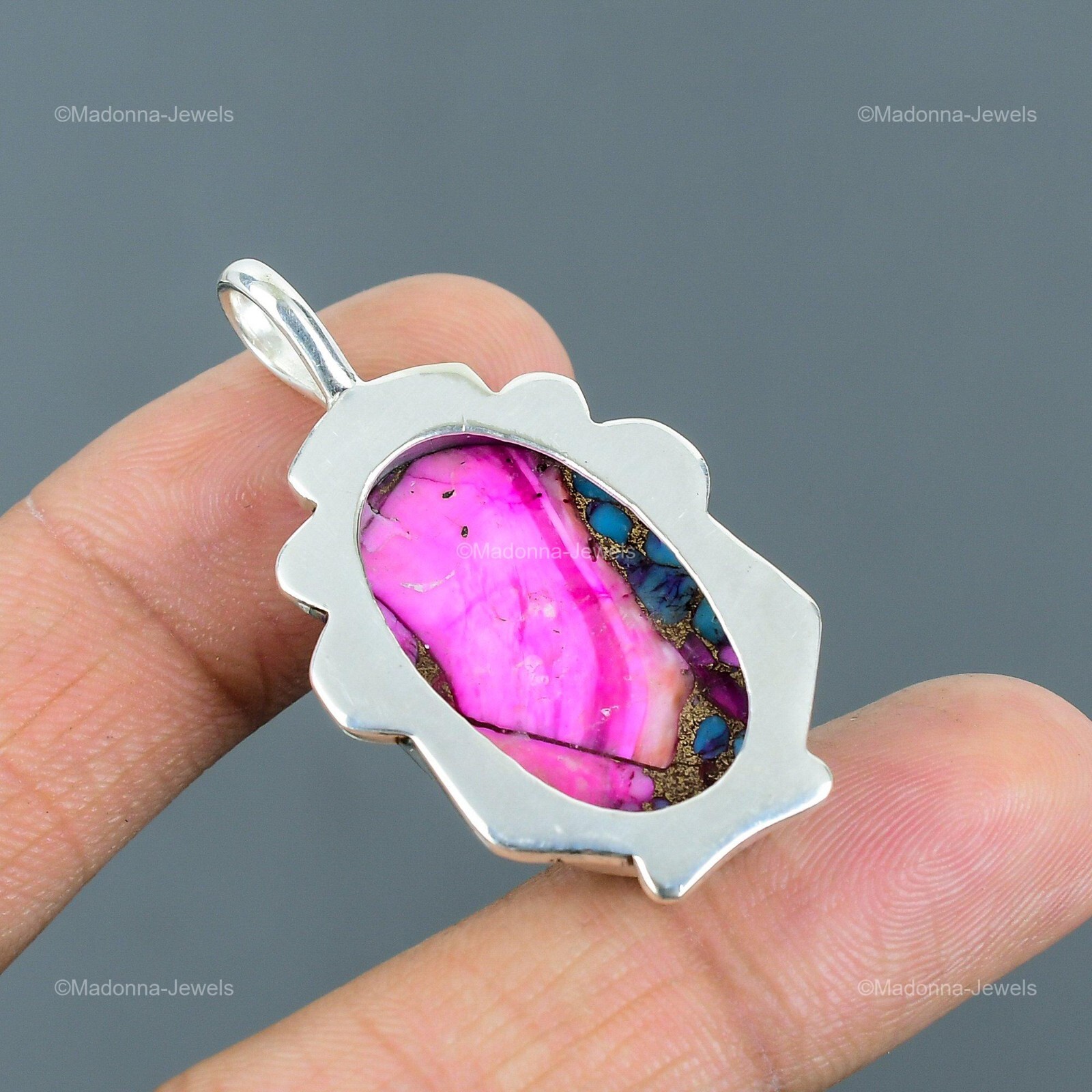 Natural Kingman Pink Dahlia Turquoise Stone New Pendant Jewelry Sterling Silver