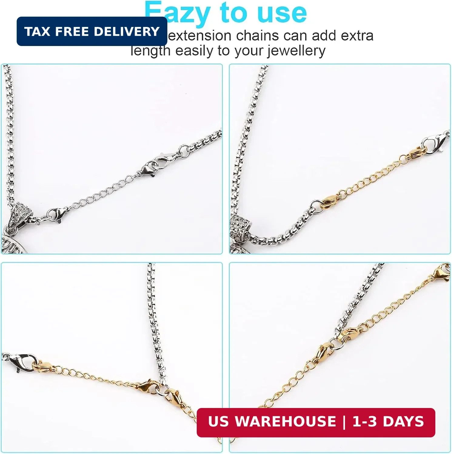 12 PCS Necklace Extenders – Stainless Steel Necklace Extension Chain for Jewelry