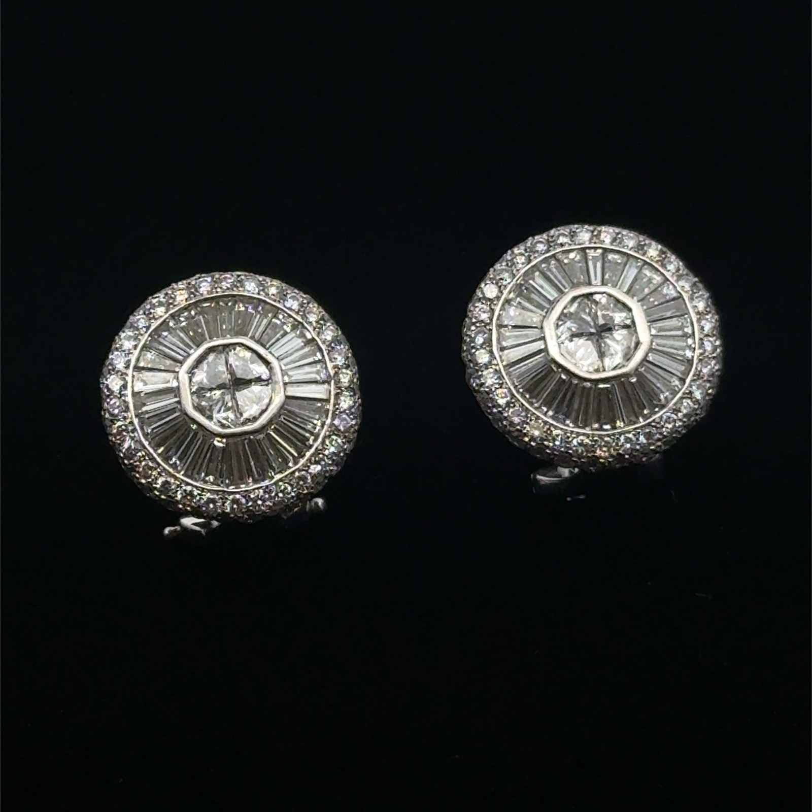 Nir Oliva 18k White Gold & Diamond Sunburst Halo Omega Back Earrings, 6.80g