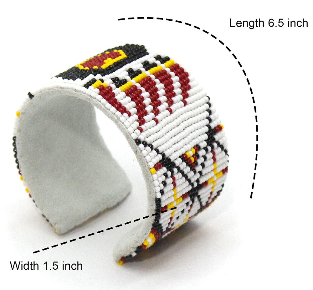 White Yellow Bear Paw Handmade Beaded Cuff Bracelet