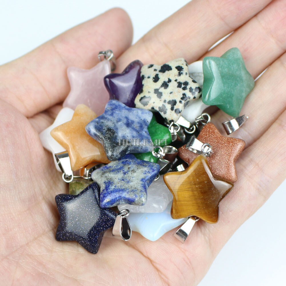 20pcs Mixed Natural Quartz Crystal Stone Stars Pendant Charms for Jewelry Making