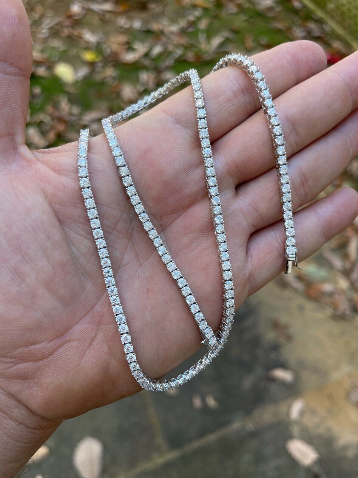 3MM REAL MOISSANITE Silver Tennis Chain Necklace – VVS D Color – Passes Tester