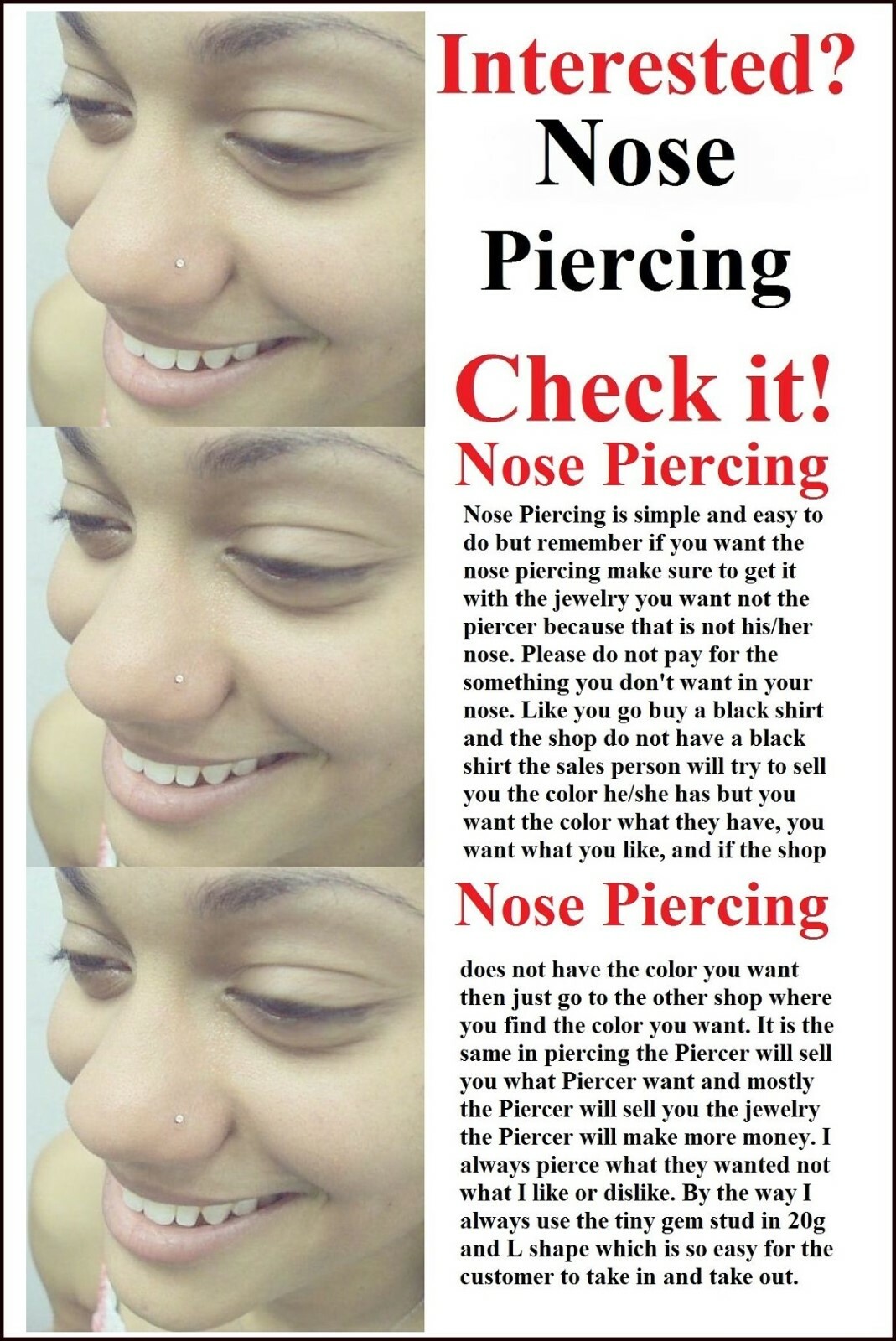 TINY TINY (Only 1mm) SMALLEST GEM 20g Sterilized Stainless Steel Nose “L” Stud.