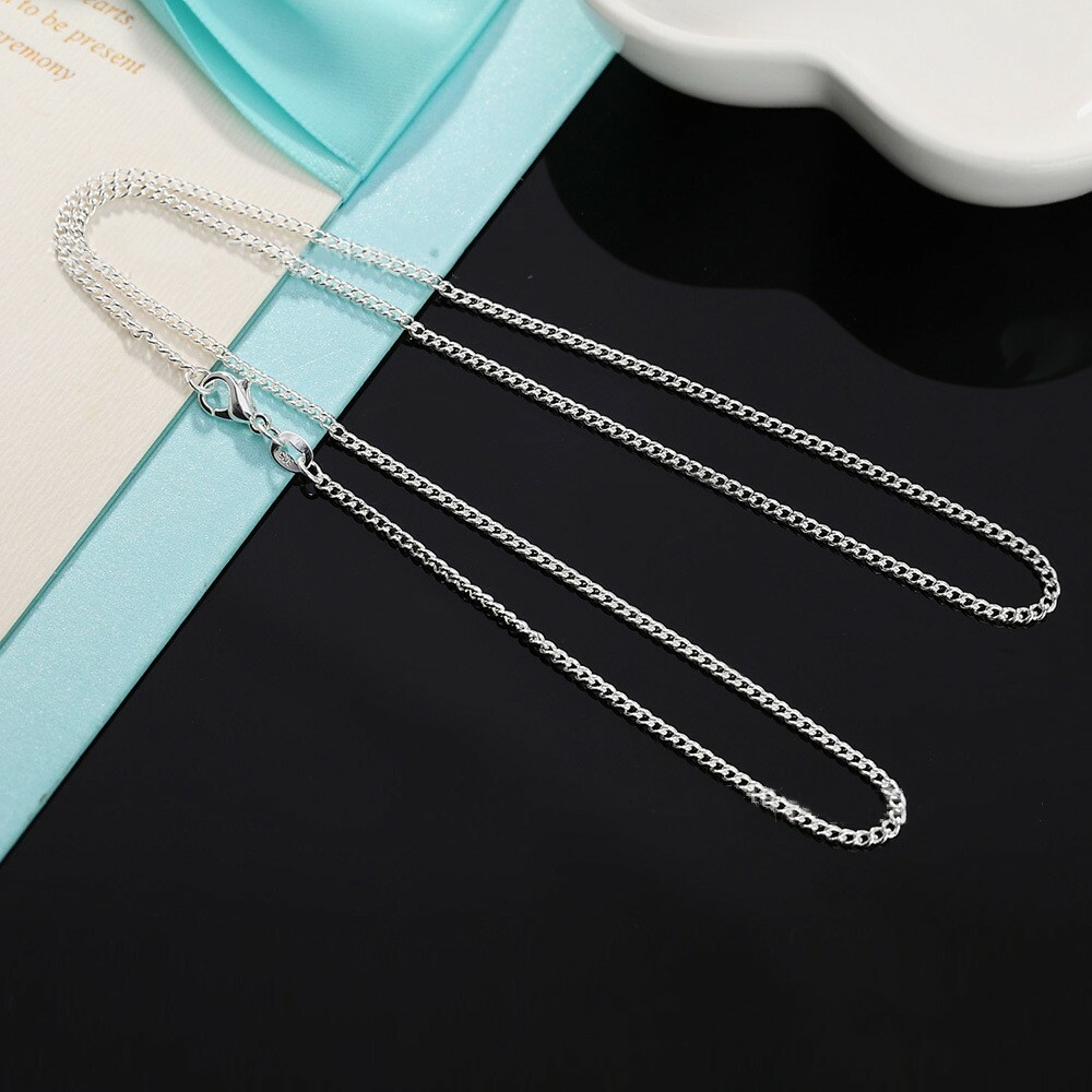 16″-30″ Mens Womens 925 Sterling Silver 2mm Wide Curb Link Chain Necklace #N249