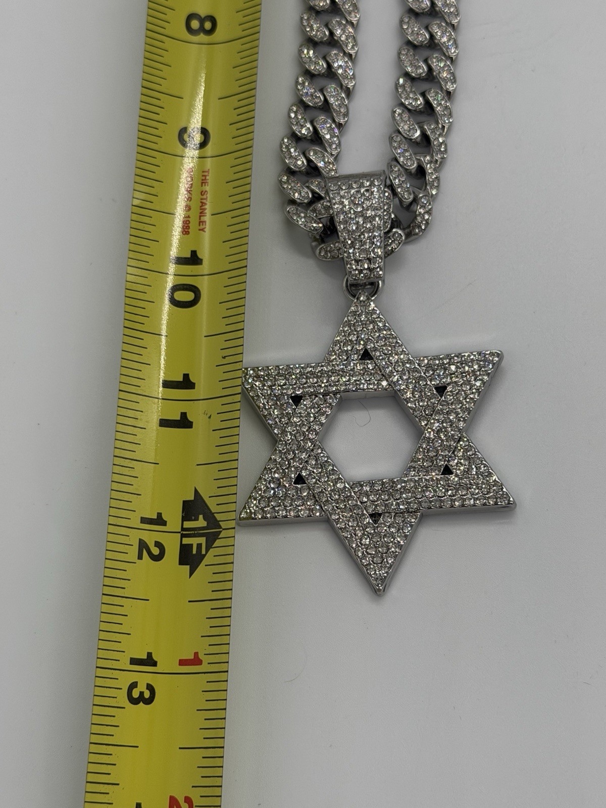 Silver Plated Alloy Star of David Charm Iced Cuban Cubic Zirconia Chain Necklace