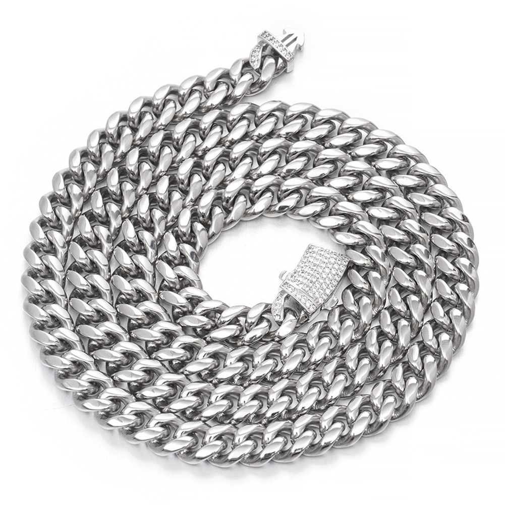 8mm Men Women Stainless Steel Maimi Cuban Link Chain Necklace 5A CZ Lock 16″-40″