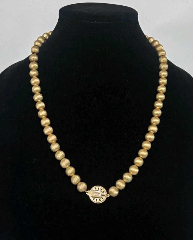 vintage Monet Satin brushed Gold tone ball 23″ Long Necklace