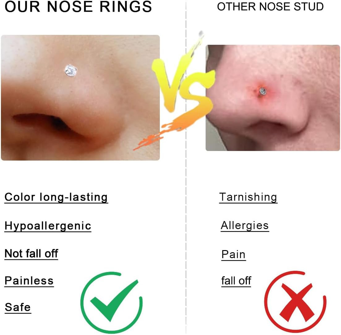 Nose Rings Studs Set for Women Men: 8Pcs 18G 20G 22G 20G/0.8Mm, Gold
