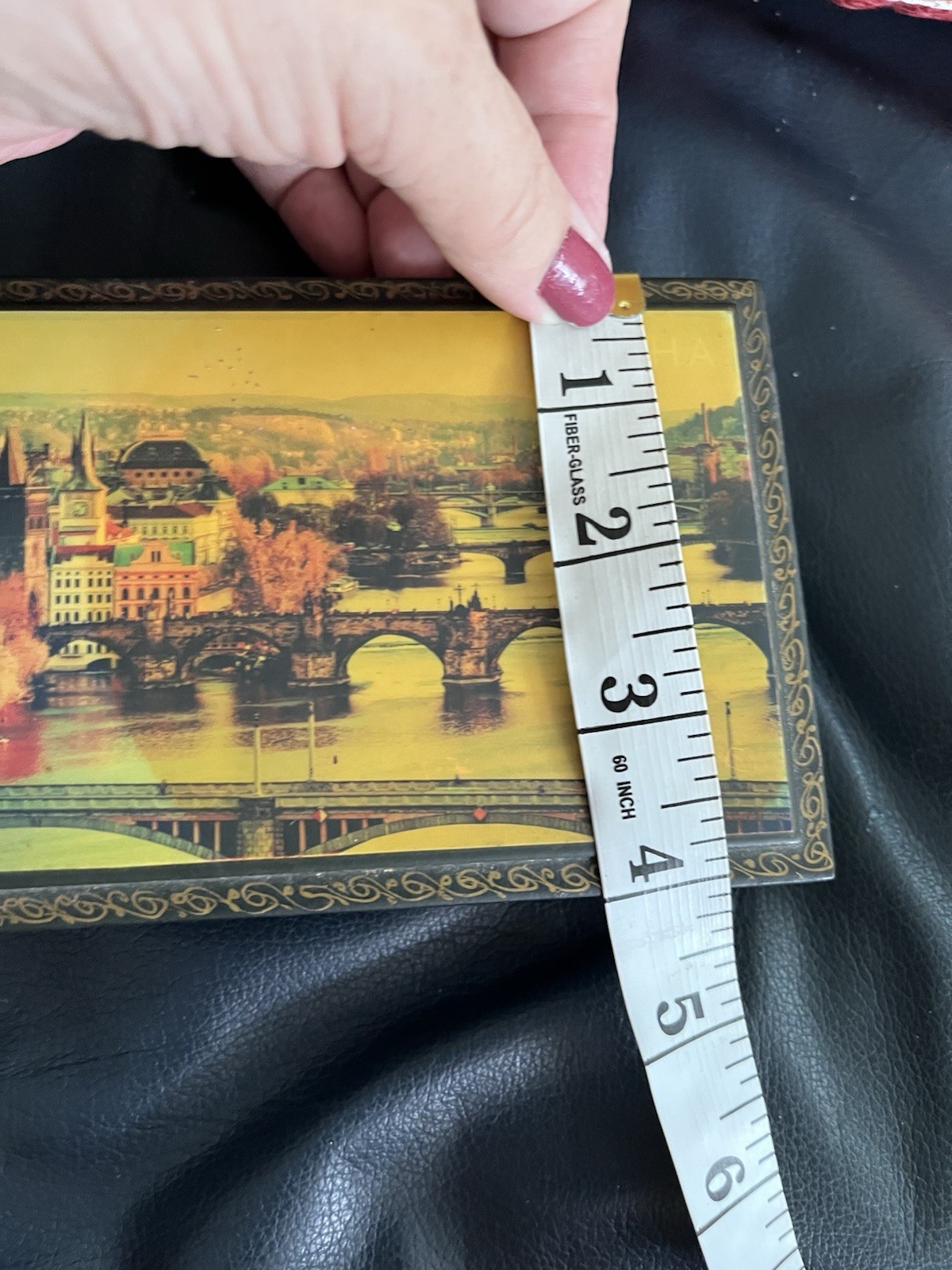 VTG Prague Czech Republic Lacquer Trinket Jewelry Box Charles Bridge Souvenir