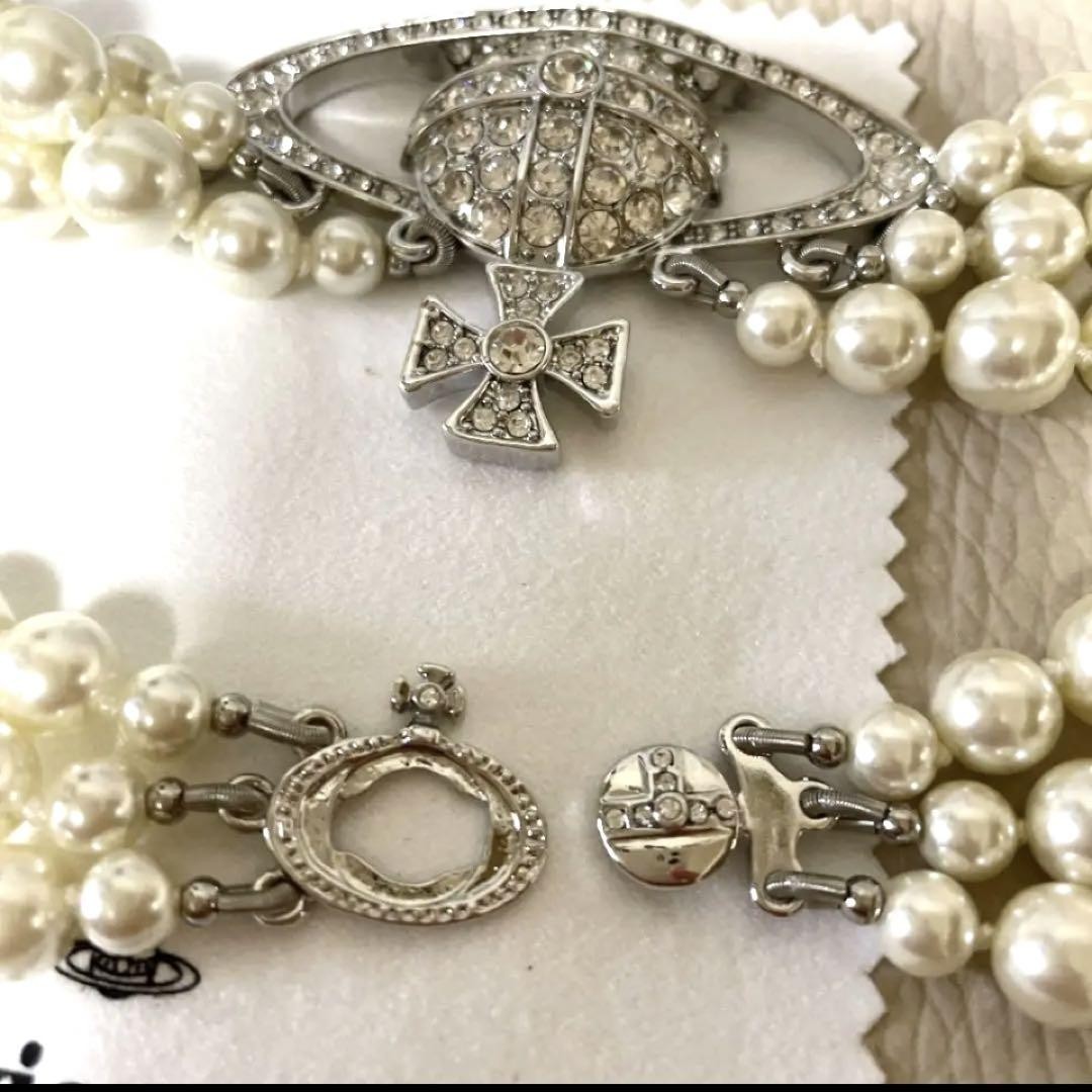 Vivienne Westwood Necklace Triple Pearl Choker Silver IN BOX