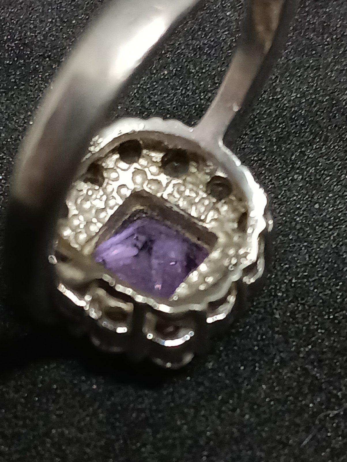 Vintage FAS 925 Sterling Silver Purple CZ Princess Cut Halo Cocktail Ring Size 7