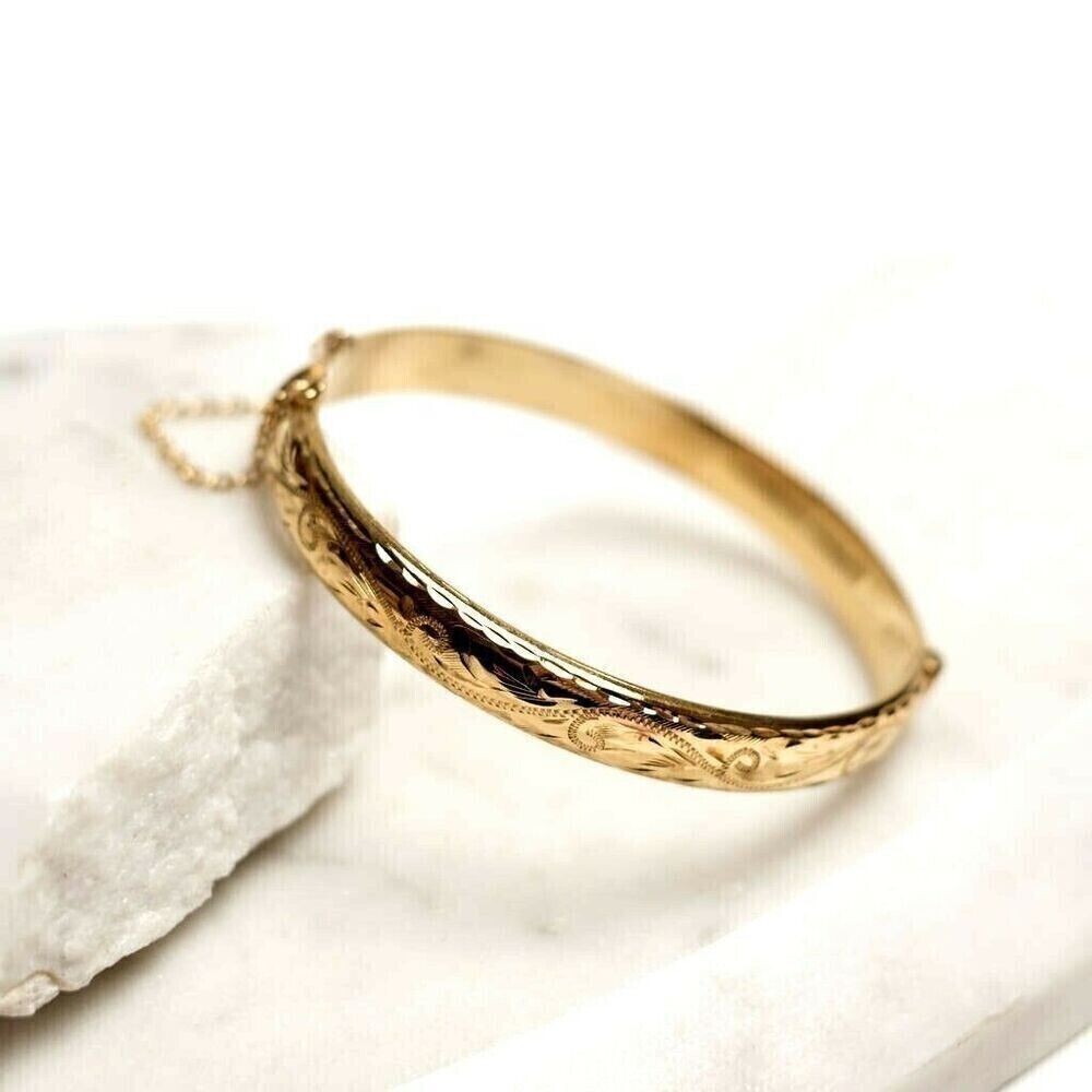 Vintage & Estate New Style 14k Yellow Gold Finish 7.5″ Bangle Bracelet Unisex