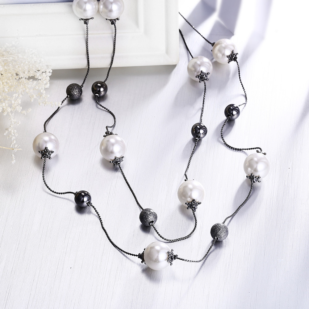 Chic Two Layer White Pearl Glass Woman Chain Wedding Necklace N-A550 Gift