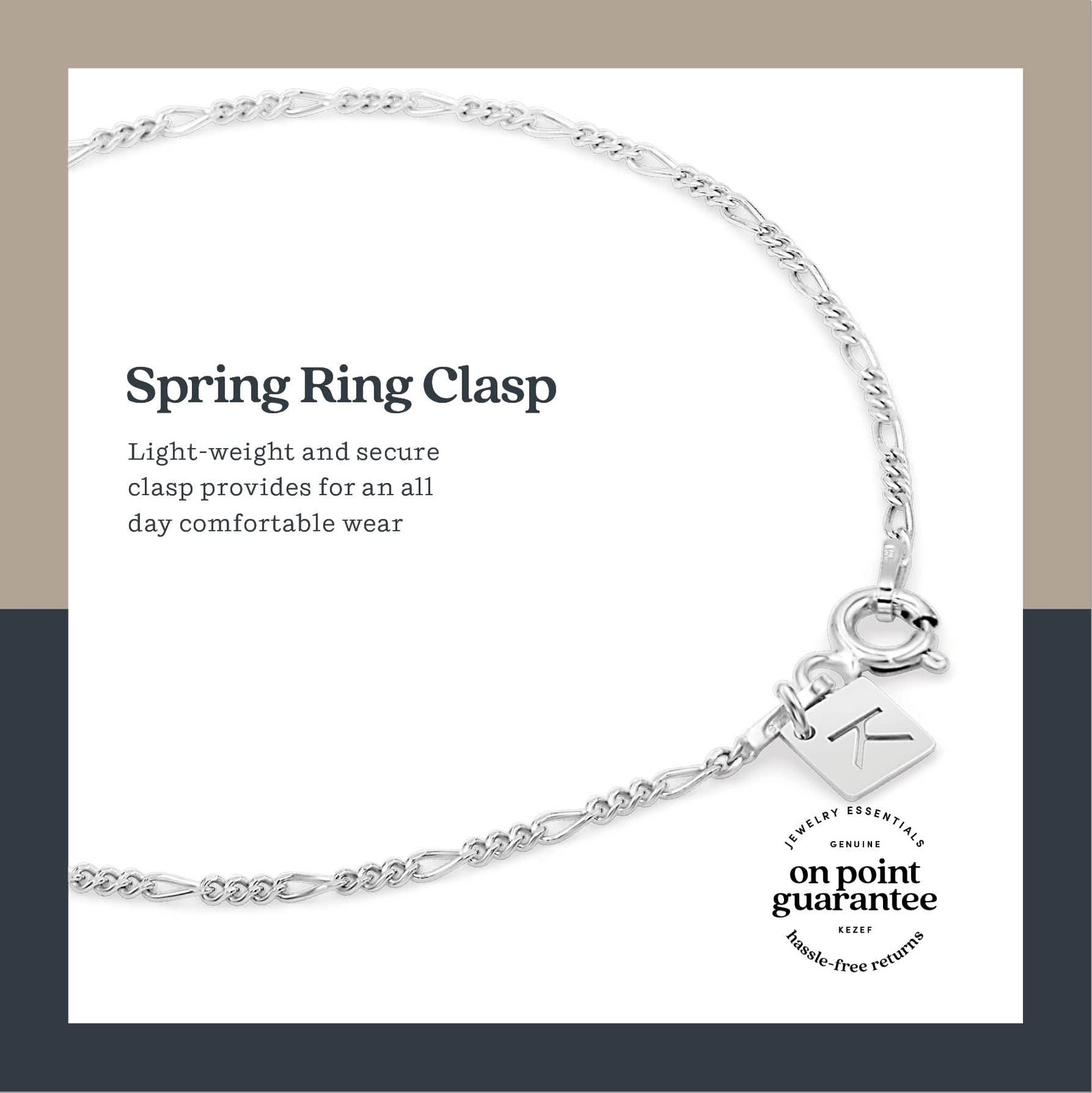KEZEF Sterling Silver Figaro Chain | Fine Diamond 10 Inches,
